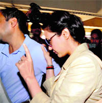Actress Preity Zinta gestures as she leaves BCCI headquarters in Mumbai on Sunday.  PTI