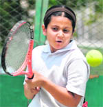 A player in action during a tennis match in Chandigarh