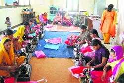 Women of BPL families work at SGSY training centre at Mini Secretariat in Yamunanagar. 