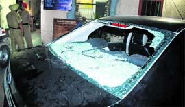 The car of the accused parked at the police station in Ludhiana on Monday.