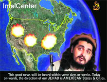 An image from a Pakistani Taliban video released by IntelCenter, a private contractor working for intelligence agencies, shows Pakistani Taliban chief Hakimullah Mehsud before a map of the US with explosions on it