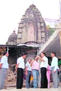 A high-level team inspecting controversial construction around Mahamritunjay temple in Mandi town.
