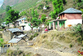 The houses damaged at Surad village due to the reckless cutting of hills and blasting by the Om Power Corporation