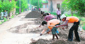 Work in progress for the Fateh Minar stone-laying ceremony scheduled for May 13 at Chappar Chidi.