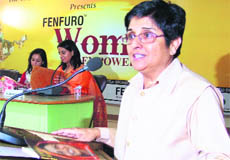 First woman IPS officer Dr Kiran Bedi addresses a seminar at Indo-Global Colleges Abhipur on Tuesday.