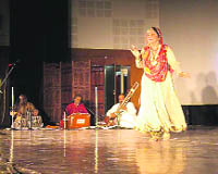 Kathak dancer Uma Sharma performs at the RIMC in Dehradun on Tuesday night.