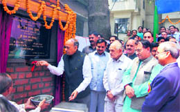 Chief Minister PK Dhumal lays the foundation stone of Primary Education Directorate in Shimla on Wednesday.