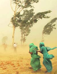 Villagers caught in a duststorm that swept the Jalandhar area