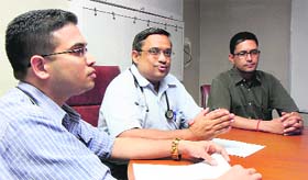 Dr Dheeraj Gupta from the interventional pulmonology department of the PGI (centre) explains the Y-stent procedure at the hospital.