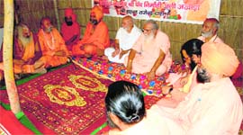 A meeting of the Akhada Parishad under way in Haridwar on Wednesday.