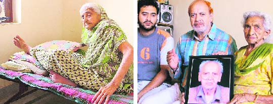 Savitri Devi, who was injured by a stray bull; and (right) family of Pyare Lal, who was killed by a stray bull in Haibowal in Ludhiana.