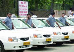 New radio taxis queue up at Delhi Secretariat for flag-off by the CM on Friday.