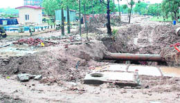 Kargil Park in Sector 71, Mohali, has been dug up by the Punjabs Water Supply Department to lay a storm water supply line