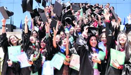 Students at the annual convocation of GGDSD College, Sector 32, Chandigarh, on Sunday.