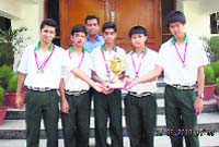 Players strike a pose with their trophy in Chandigarh. 