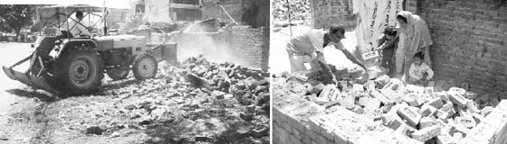 A scene after the demolition drive that was conducted by the municipal council on the old Kalka road at Zirakpur on Monday.
