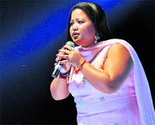 Comedian Bharti Singh perform during a musical nite at the Sutlej Club in Ludhiana on Sunday