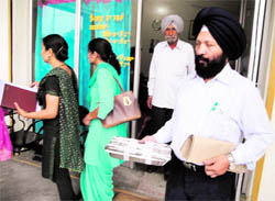 District family planning officer, Ropar, Baljit Singh at Chandigarh Nursing Home with equipment confiscated during a raid on Friday
