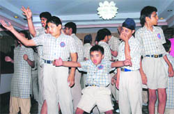 Mentally challenged children at a dance party organised by the owner of a restaurant at Sector 35, Chandigarh