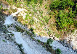 Environmental degradation caused by the project in Dhauladhar hills near Palampur