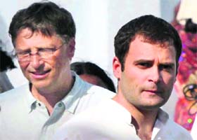 THE RICH AND THE FAMOUS: Congress general secretary Rahul Gandhi with Microsoft chairman Bill Gates at an eye-testing camp at Shahgarh block of Amethi