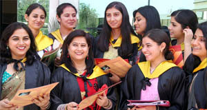 Students of Mahatma Hans Raj DAV Institute of Nursing in a jubilant mood after  receiving degress on the 1st  convocation and annual prize distribution function held in Jalandhar.