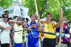 Differently-abled sportsmen protest outside the ministry of sports in New Delhi