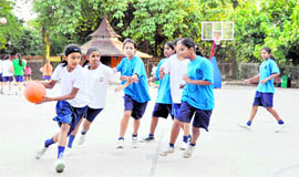 A match in the girls categories of the District Inter-school Under-14 Basketball Tournament in Dehradun on Wednesday