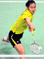 Chinas Wang Yihan in action against Saina Nehwal on Wednesday