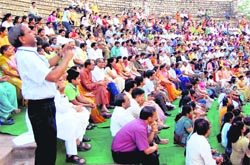 A function of the Art of Living being held at the Survey Stadium in Dehradun on Thursday.