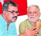 CPM leaders Nilotpal Basu (left) and Inderjit Singh in Chandigarh on Friday.