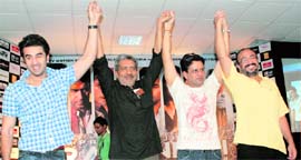 (From Left): Ranbir Kapoor, Prakash Jha, Manoj Bajpai and Anjum Rajabali pose for the lensmen