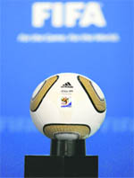 The ball that will be used in the 2010 FIFA World Cup finals in South Africa, called Jobulani is displayed at the FIFA headquarters in Zurich