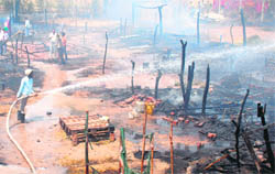 The area where jhuggis were burnt down in a fire at Mansa Devi Complex, Panchkula,