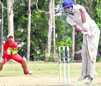     A batsman faces a delivery during a match at the Kanta Devi Memorial Cricket Tournament in Dehradun on Saturday.