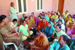 District and block leaders of Anganwari Mulazim Union, under the leadership of state president Hargobind Kaur, chalking out new strategies to protest against the state government in Bathinda on Sunday. 