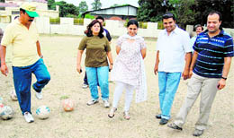 Guests give tips to players at the summer football camp in Dehradun 