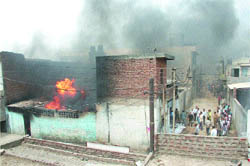 A factory on fire on the Sodal-Saipur Road in Jalandhar