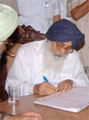 CM Parkash Singh Badal filling up the Census form at his residence in Badal village on Tuesday. 