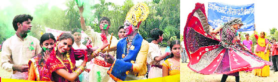 1) Artistes from Uttar Pradesh enact Rasleela; 2) 3) a Rajasthani dancer in action at the National Theatre and Dance Festival in Dehradun on Tuesday.