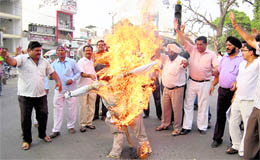 Members of Panjabi Sangthan burn an effigy of Naxalism in Dehradun on Tuesday