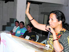 Indu Naudiyal, general secretary, state unit, All-India Democratic Women Association, at a convention in Dehradun on Tuesday