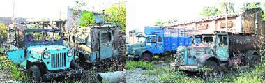 A view of dilapidated vehicles on the premises of various government departments. 