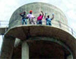 Protesting Dharmendra Style: Unemployed ETTs protest on an overhead water tank at Thatta village, near Sultanpur Lodhi, in Kapurthala on Tuesday