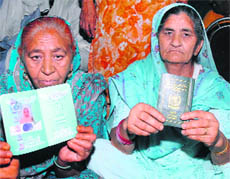 Members of Hindu families, who came to India from Pakistan about two decades ago and have been seeking citizenship, in Jalandhar on Tuesday. 