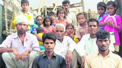 The bonded labourers who were released from a brick-kiln at Bhagwas village, Lalru, on Tuesday.