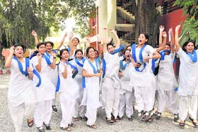  Welham girls rejoice after the declaration of their ICSE examination results in Dehradun on Wednesday.
