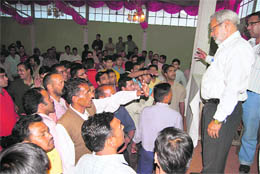 Chaotic scenes at the annual general meeting and election of the District Hotel Workers Union in Mussoorie on Tuesday.