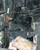 Remains of the Oriental Bank branch in Kaithal after a fire in Karnal on Tuesday night.