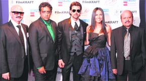 L-R: Rakesh Roshan, Anurag Basu, Hrithik Roshan, Barbara Mori and Rajesh Roshan